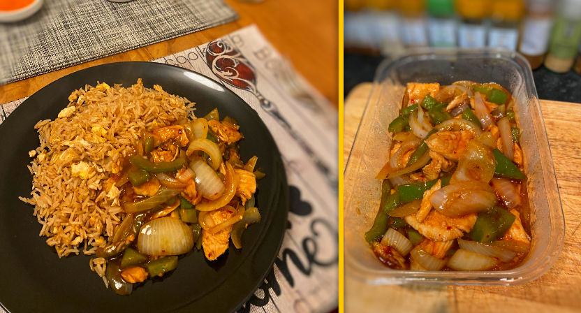 garlic chilli chicken with egg fried rice