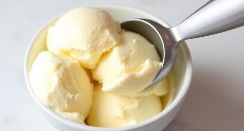 vanilla ice cream scoops in a bowl