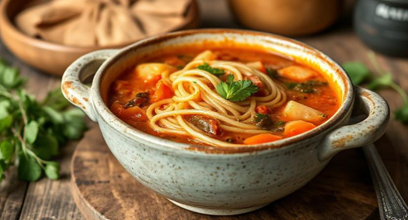 bowl of minestrone soup with basil