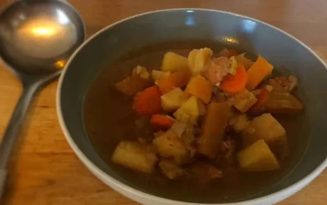 a bowl of traditional welsh soup / cawl
