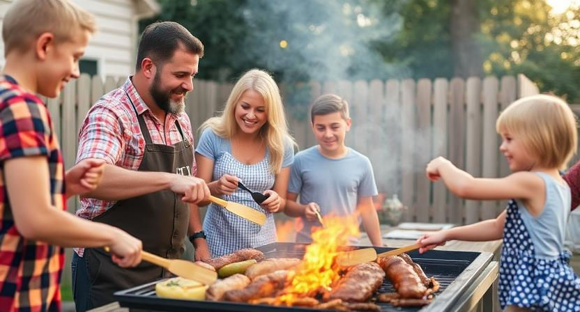 a family having a bbq out doors