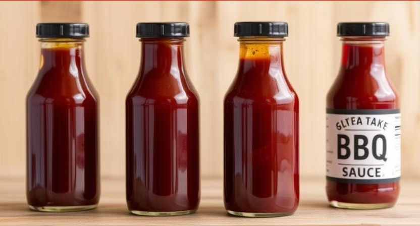 four bottles of bbq sauce