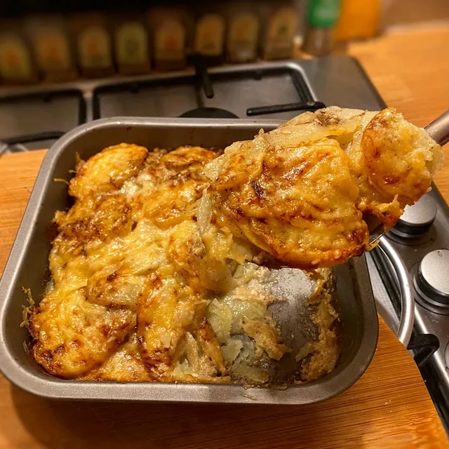 gratin served from a tray